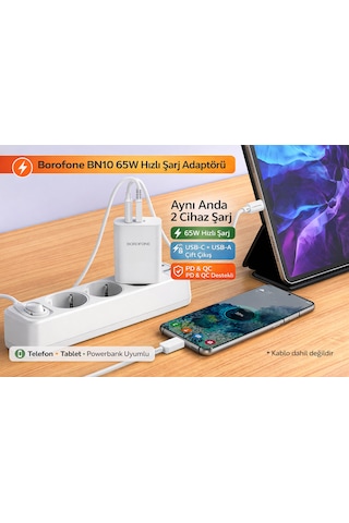 Bn10 65w Süper Hızlı Şarj Aleti Type-c Pd & Usb-a Qc Çift Portlu Adaptör