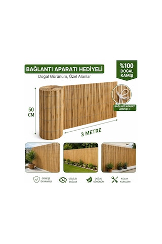 Polybotum Premium Doğal Kamış Hasır Balkon Çiti 50x300 Cm Sık D
