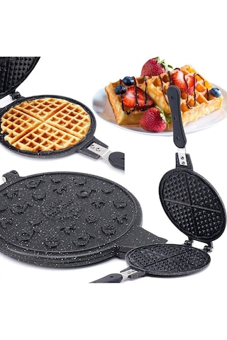 20cm Granit Döküm Waffle Tava Bakalit Sap 5639 Açık Bakır