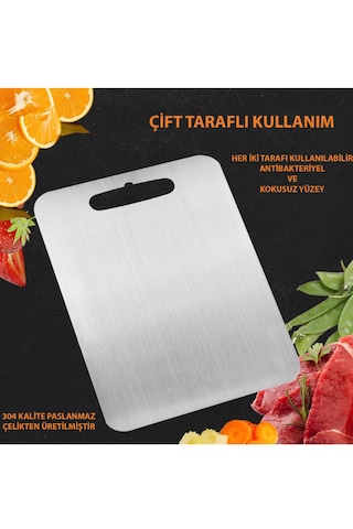 Fera Çelik Paslanmaz Çelik Antibakteriyel 3 Adet Kesme Tahtası Set Gri