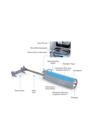 Besthome1 5200mah Pil, Led Fener, Mavi Selfie Çubuğu - Bluetooth Hoparlör