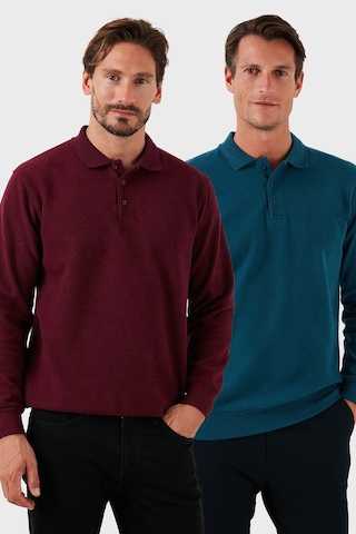 Buratti Pamuk Karışımlı Regular Fit 2'Li Paket Erkek Polo Yaka Kazak 456223S2 Mürdüm-Petrol