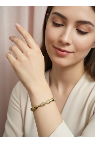 Xuping Gold Renk Işıltılı Kadın Bileklik Parlak Taş Detaylı, Kararma Yapmaz