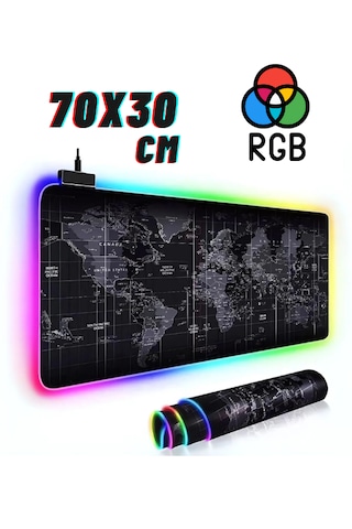 Rgb Dünya Harita Desenli Mouse Pad Led Işıklı Su Geçirmez Gaming