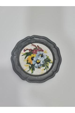 Vintage Zınn Çerçeveli Dekoratif Çiçek Temalı Duvar Tabağı 10cm 011