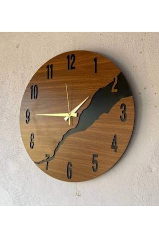 Duvar Saati - Ahşap Duvar Saati -uygun Hediye Şık - Modern Saat No:7 Kahverengi