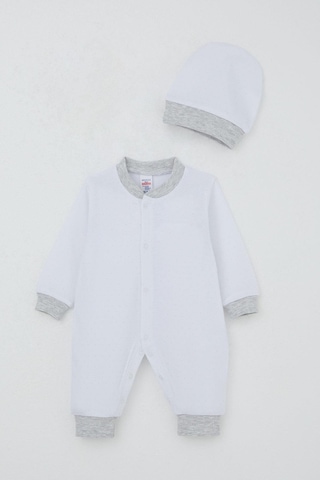 Breeze Erkek Bebek Tulum Nokta Desenli 0-6 Ay, Beyaz Beyaz