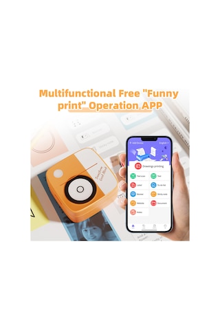 Skycity D2 Turuncu Mini Etiket Yazıcı - Bluetooth 5.0, 1200mah Pil, 57mm Kağıt, Foto/metin/yanlış Sorular Yazdırma, Type-c Şarj