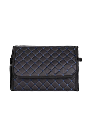 Oto Bagaj Organizeri Kapitone Deri Çanta Mavi Dikişli Siyah