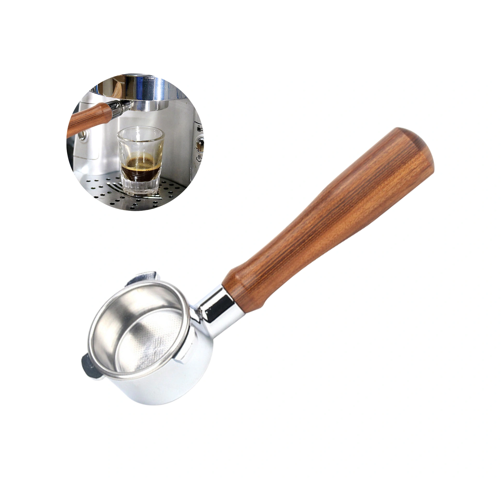 Lemestar 54mm Zink Alloy Kahve Portafilter, Ahşap Kollü, Profesyonel Ekstraksiyon, Breville 8 Serisi 880/870/850 Uyumlu, Tabanlı Olmayan, E Modeli Diğer