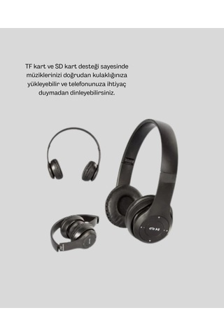 Kablosuz Bluetooth Kulaklık Tf Kart Aux Mikrofonlu Suya Dayanıklı 10m Menzil