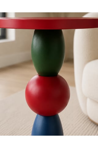 Bubble Ahşap Yan Sehpa 55cm Kırmızı Yeşil Mavi Renkli Modern Tasarım Dekoratif Kırmızı - Mavi - Yeşil