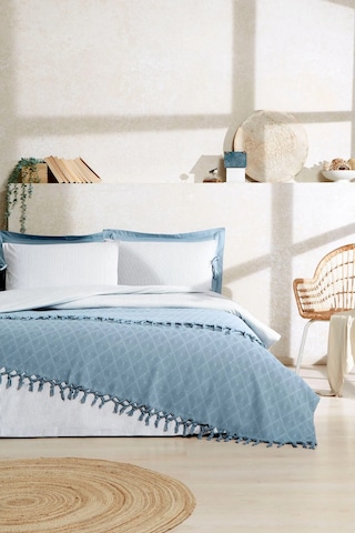 Özdilek Çift Kişilik Natural Pikeli Nevresim Takımı Mavi