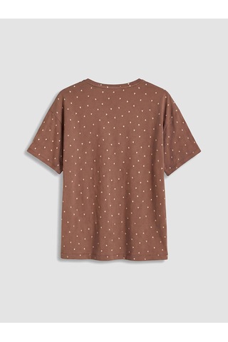 Lcw Dream Kahverengi Bisiklet Yaka Desenli Kadın Pijama Üst