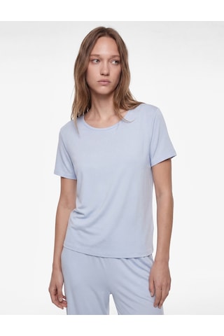 Koton Kısa Kollu Bisiklet Yaka Viskon Basic Pijama Üstü Mavi 6slk40028mk