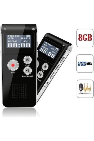 Dex-08 - 8 Gb Dahili Hafızalı Ses Kayıt Cihazı - Mp3 Çalar Özellikli - Kulalık Ve 1 Metre Harici Mikrofonlu