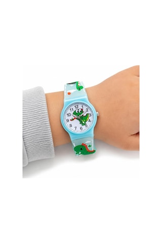 Erkek Çocuk Turkuaz Dinozor Desenli Silikon Kordon Analog Kol Saati St-304442 Beyaz