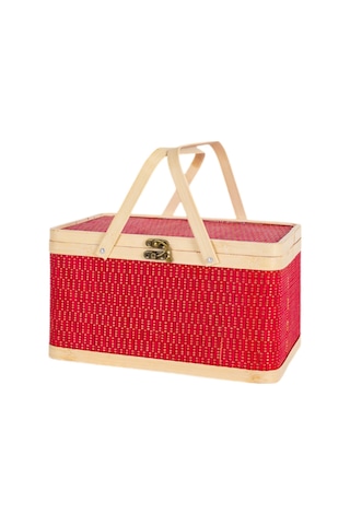 Homyl Piknik Sepeti Parti Dekorasyonu Açık Hava Için Kapaklı Kırmızı Çok Renkli
