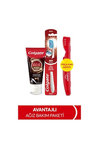 Colgate Optic White Kahve Çay ve Tütün Kullananlar İçin Beyazlatıcı Diş Macunu 50 ML + Orta Diş Fırçası Fırça Kabı
