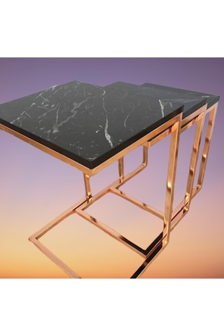 Zigon Zlf 3Lü C Model Metal Çelik Rose Renk Kaplama Mdf Siyah Mer (429175286)