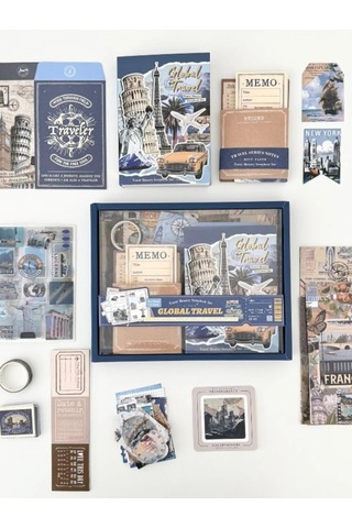 Vintage Global Travel Seyahat Temalı 154 Parça Dopdolu Journal Scrapbook Seti/defter/washi