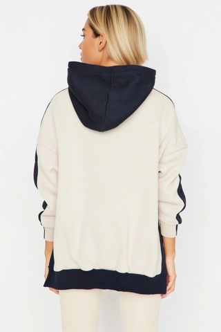Benerly Kadın Kapüşonlu Düşük Kol Örme Geniş Kalıp Sweatshirt Fonksiyonel Lacivert