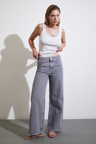 Never More Yüksek Bel Wide Leg Jean Füme