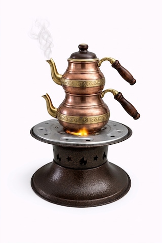 Otantik Jel Yakıtlı Osmanlı Kahve Ve Çay Ocağı Taşınabilir Kamp Ve Ev Tipi Bakır Renk Ocak