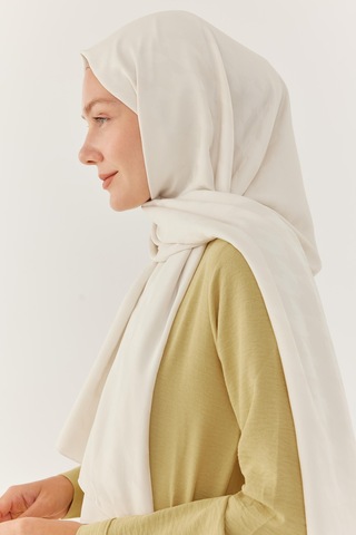 Mirsoy Scarf Kazayağı Desen İpeksi Jakar Şal - Krem Krem