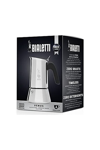 Venus: 4 Cups Ocak Üstü Espresso Pişirici - 170ml - Gümüş Renk - Paslanmaz Çelik Gövde - Patentli Güvenlik Valf