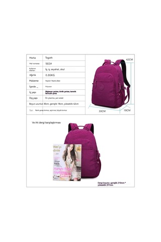 Lyon Sırt Çantası Seyahat Yıkanmış Naylon Sırt Çantası Pembe Pembe