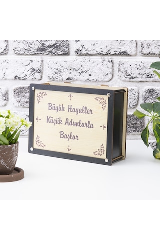Deep Creative Parabox Hedef Kumbarası Siyah - Krem Rengi Ahşap Kilitli