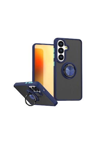 Gpack Samsung Galaxy Uyumlu S26 Kılıf Montreal Yüzüklü Standlı Arkası Buğulu Lacivert