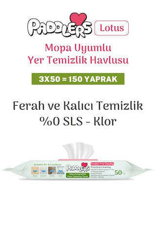 Easy Clean Lotus Çiçeği Kokulu Mopa Uyumlu Yer Temizlik Havlusu 3x50 150 Yaprak beyaz