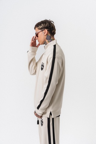 Respire Erkek Şerit Detaylı Yarım Fermuarlı Modal Sweatshirt Ekru