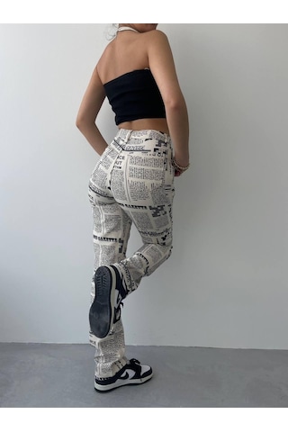 Gülsüm Aydın Novıne Gazete Desenli Pantolon Çok Renkli
