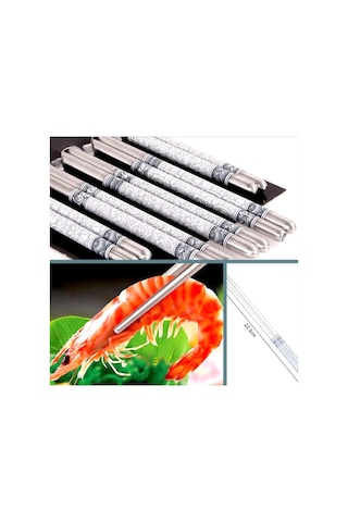 Omeniv İki Çift (4) Bleu Blanc Metal Chopstick Set Sushi Noodle