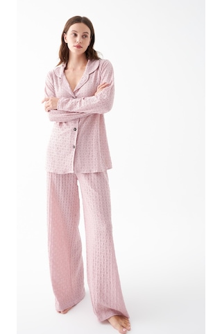 Akbeniz Kadın Pembe Önden Düğmeli Rahat Kesim Pijama Takımı
