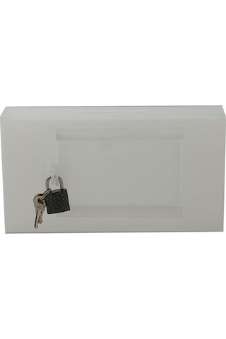 Asma Kilitli Pleksi Tip Box Bahşiş Kutusu Buz Beyazı 20x13xh12 Cm