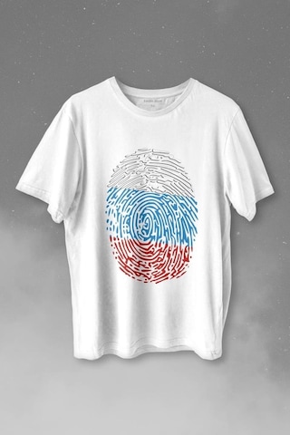 Fransa Bayrağı Damgası Parmak İzi Baskılı Tişört Unisex T-shirt 001