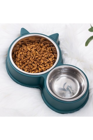 Dm Cbtx Pet Kedi Kulakları Paslanmaz Çelik Çift Kase, İkili Kase Seti