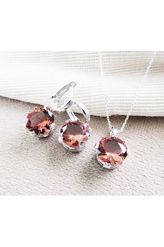 Lilahgümüştrgümüş Zultanit Yuvarlak Taşlı Kadın Kolye Küpe