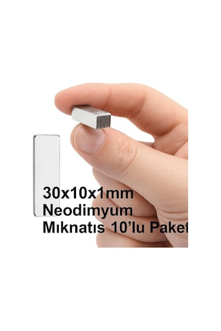 Magneteksan Güçlü Neodyum Mıknatıs 30x10x1 Mm Dikdörtgen N35 Kalite, Ultra Güçlü Manyetik Plaka Mıknatıs