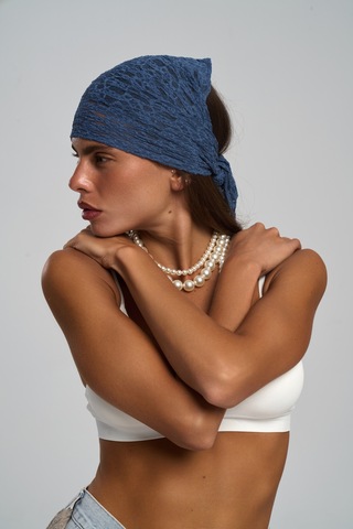 Mai Studios Co. Miray Üçgen Kesim Indigo Dantel Bandana İndigo