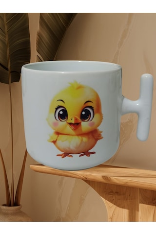 Minnoş Civciv Çift Taraf Baskılı T Kupa Bardak Beyaz T