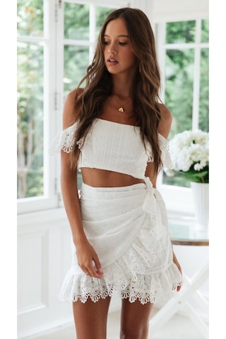 Bohem Bağlamalı Sahil Elbise Takım Beyaz Beyaz