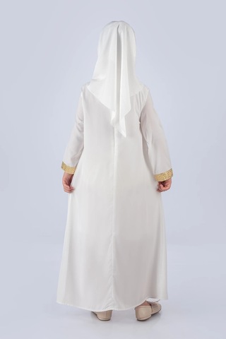 Eşarplı Ferace Medine İpek Kumaş Kız Çocuk Beyaz