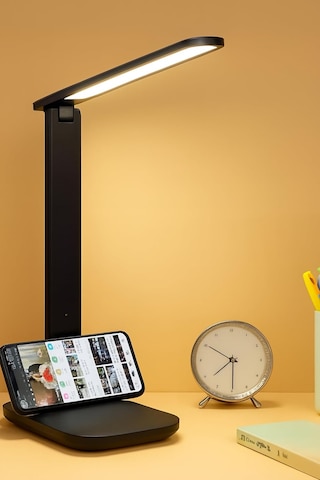 Şarjlı Masa Lambası 3 Renk Dokunmatik Telefon Standlı Kademeli Çalışma Okuma Işığı Lambası 9w Siyah Çok Renkli