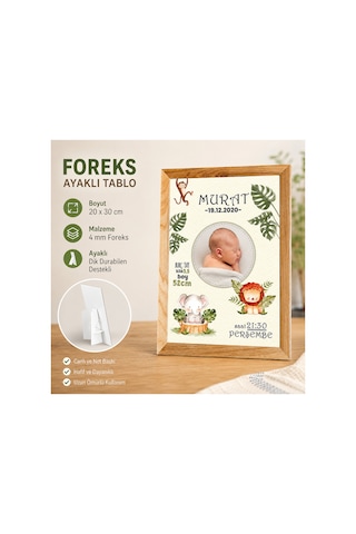 Kişiye Özel Erkek Bebek Doğum Panosu 20x30 Cm Aslan Fil Temalı 4 Mm Foreks Ayaklı Hatıra Tablosu Sürpriz Hediyeli Diğer