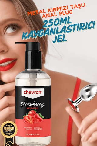 Chevron Su Bazlı Çilekli Kayganlaştırıcı Jel 250 Ml Ve 7 Cm Plug